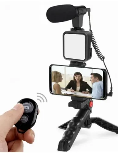 KIT Smartphone Vlog Kit De Vídeo Com Tripé Microfone Led Luz Suporte Do Telefone Controle 