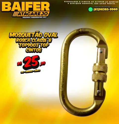 Mosquetão Oval Rosca Classe B Top9003 Top Cintos