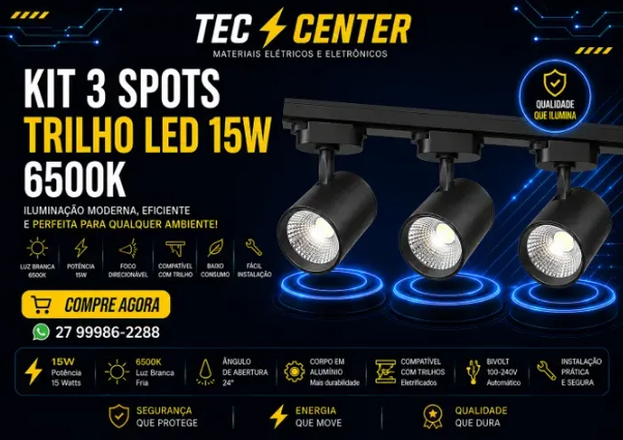 Kit 3 Spots Trilho Led 15w