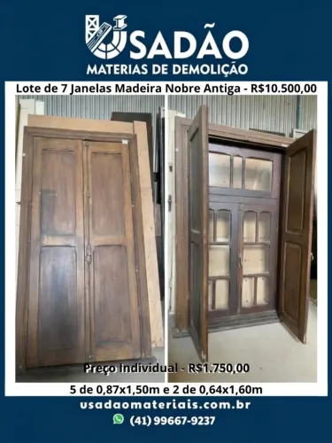 Lote de Janelas de Madeira Nobre Antiga