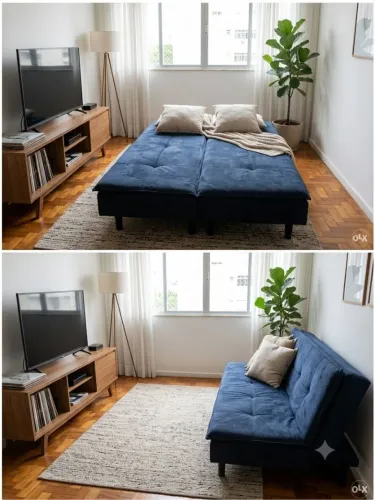 Sofá Cama Reclinável Azul Marinho / Suede - Excelente Estado!