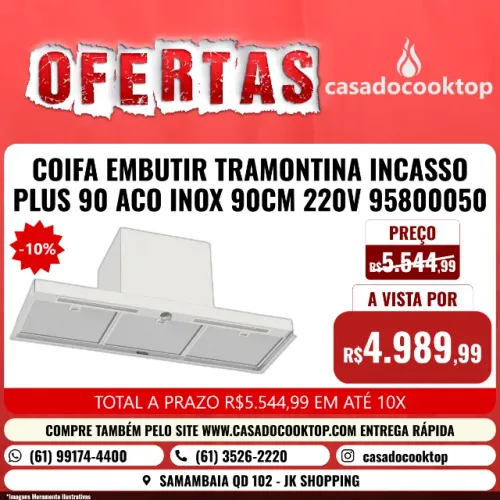 COIFA EMBUTIR TRAMONTINA INCASSO PLUS 90 ACO INOX 90CM 220V *