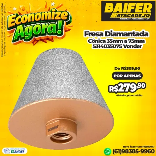 Fresa Diamantada Cônica 35mm a 75mm 5314035075 Vonder