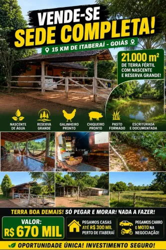 Vendo Sede Com 21 MIL METROS FORMADA  Em Itaberaí 
