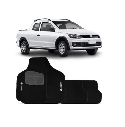 Jogo Tapete Carpete Preto Saveiro Cabine dupla 2013 em diante 4 pcs