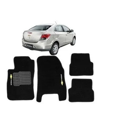 Jogo de Tapete Chevrolet Prisma 2013 em Diante Preto com Logo 4 pcs