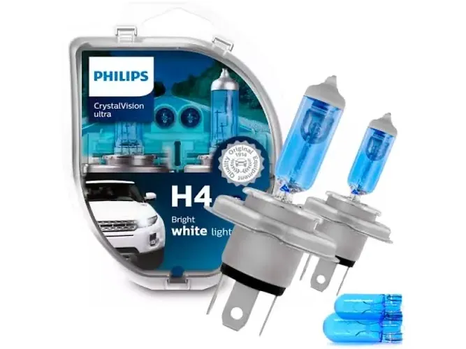 LÂMPADA PHILIPS H4 SUPER BRANCA CRYSTAL VISION ULTRA 4300K + PINGO