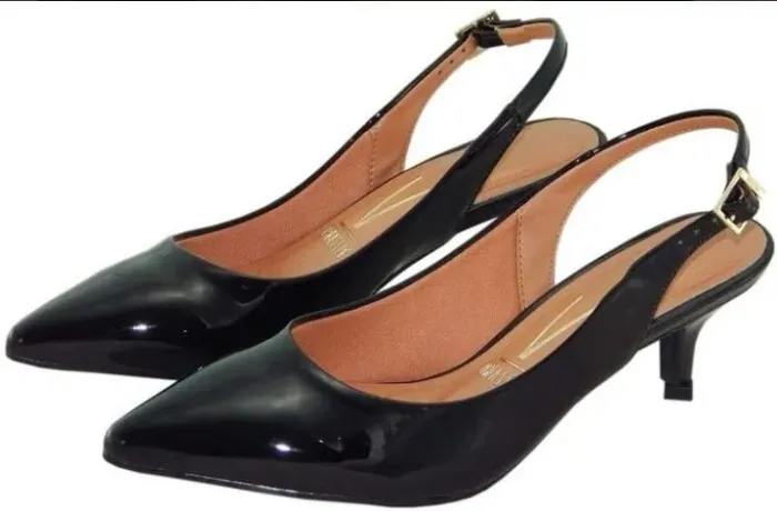 Sapato feminino Scarpin salto médio, preto verniz 