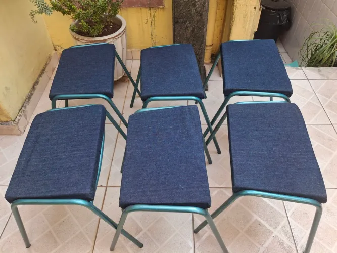 Conjunto de 6 banquetas estofados jeans