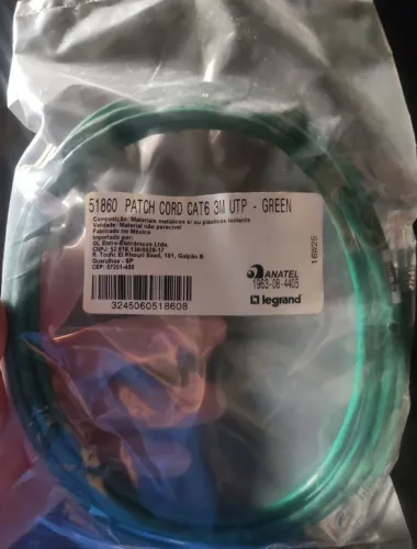 Cabo de Rede Patch Cord Cat6 3 Metros Verde Legrand