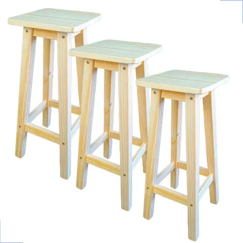 Banqueta Banco Alta Madeira De Pinus Natural 70cm Cozinha 3u