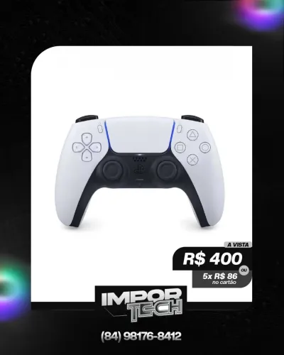 Controle Sem Fio DualSense PlayStation 5 Branco. @importech_084