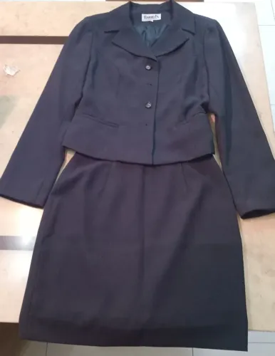 Desapego Tailleur Conjunto Blazer e Saia Barreds Azul Marinho tam 42