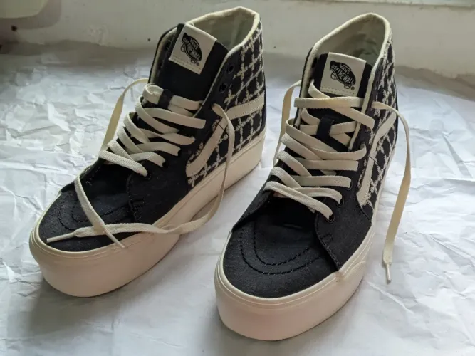 Tênis Vans Mix Sk8-Hi Tapered Stackform Denim Bordado