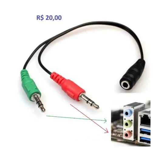 Cabo adaptador 2 p2 Fêmea p/ 1 P3 macho // 2 P2 Macho para 1 P3 Fêmea