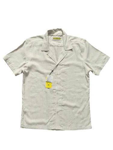 Camisa masculina de linho Rutra nude listras