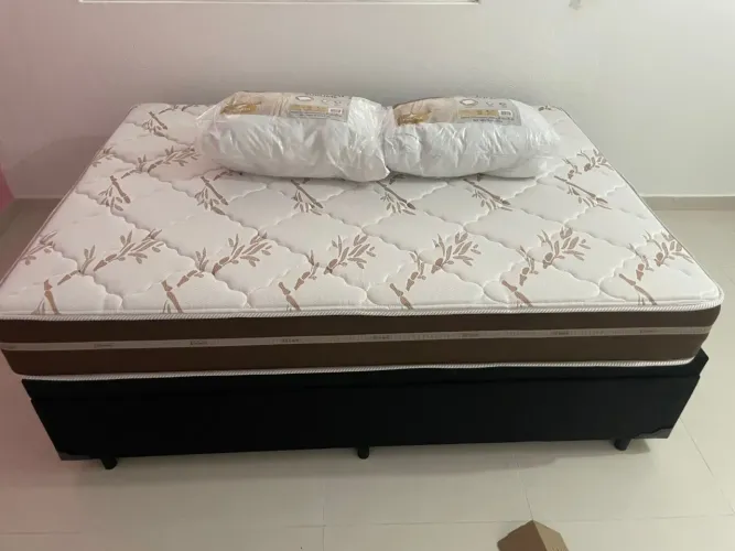 Cama Box Casal Simples + Colchão Molas Ensacadas + 2 Travesseiros NOVO
