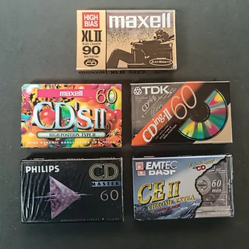 Fita k7 lote c/ 5 unidades chrome virgens tdk basf maxell philips