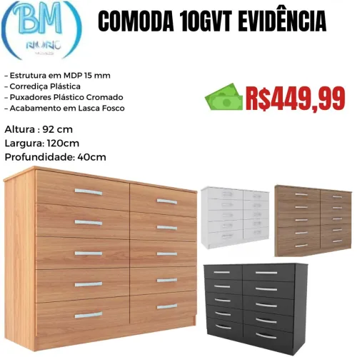 Cômoda 10 Gavetas Evidência