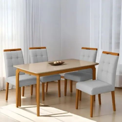Mesa Alegra 120 Cinamomo/Off White com 4 Cadeiras Sophia