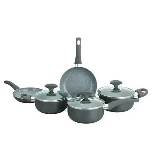 Conjunto 5 Panelas Cerâmica Cazza Tampa de Vidro Cinza