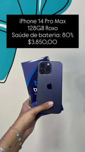 iPhone 14 Pro Max / 128GB Roxo / Saúde de Bateria: 80% / Original / $3.850,00