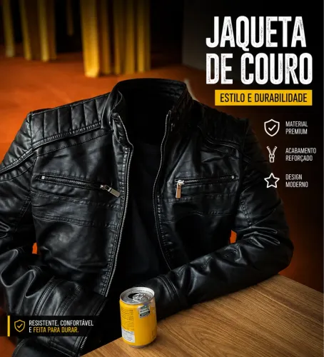 JAQUETA MASCULINA DE COURO PU COM CAPUZ