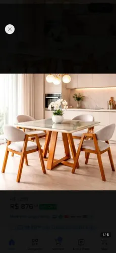 Mesa De Jantar Petra 4 Lugares Quadrada Madeira 90cm Off White Marrom