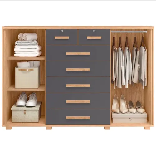Cômoda 2 Portas 7 Gavetas Fontana Albatroz Titanium Freijó