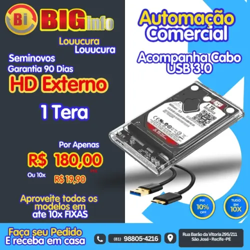 HD Externo 1TB USB 3.0 Compativel com Xbox, Console, PC e Celular + Garantia