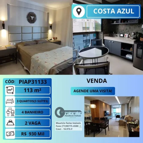 APARTAMENTO 3 QUARTOS(3 SUÍTES) COM 113M² NO COSTA AZUL