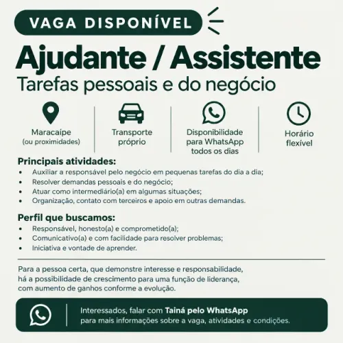 Ajudante / Assistente de Tarefas pessoais e do negócio - Horário flexível