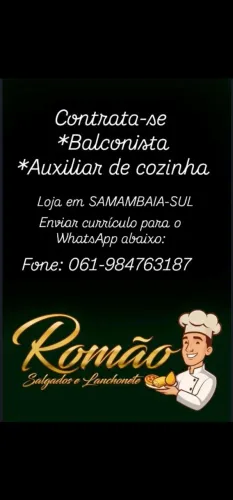 Contrata-se BALCONISTA E AUXILIAR DE CONZINHA.