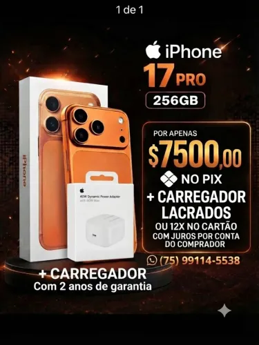 IPHONE PRO 256G + CARREGADOR LACRADOS... <br>COM 2 ANOS DE GARANTIA!!<br>?