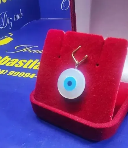3 Pingentes Olho Grego 15 mm  Ouro 18 kilates 