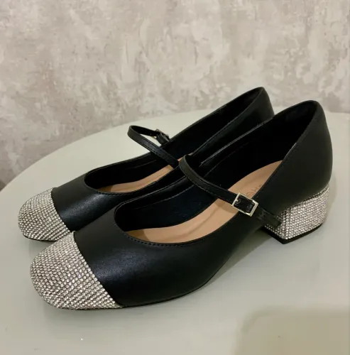 (NOVO!/TAM: 37) SAPATO SCARPIN MARY JANE PRETO SALTO BLOCO BAIXO
