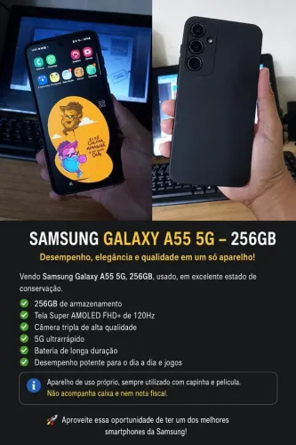 Samsung A55 aparelho celular com 256GB e 5G