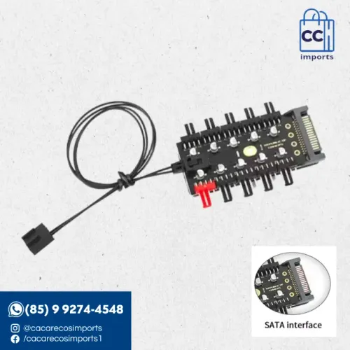 Hub Cooler Fan TEUCER 1x10 PWM 4 Pinos com Alimentação SATA | Novo | Pronta Entrega