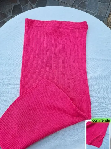 Saia Canelada Rosa Pink com Fenda