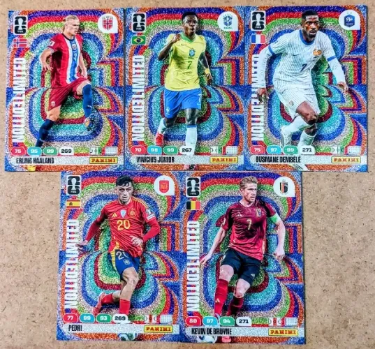 Cards Panini Adrenalyn XL Copa do Mundo FIFA 2026 Haaland Vinicius Vini Jr Dembele Pedri