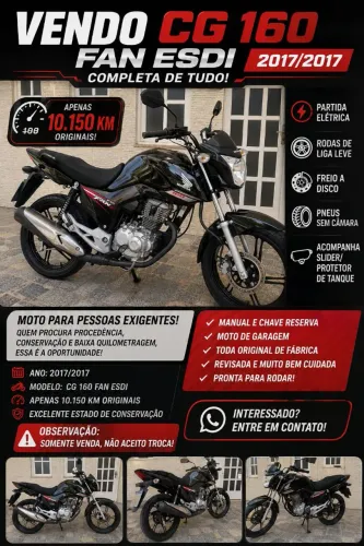 VENDO HONDA CG 160 FAN - 2017 TODA ORIGINAL EM EXCELENTE CONSERVAÇÃO COM KM BAIXO