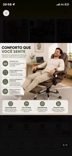 Cadeira Presidente Ergonômica Reclinável com Massagem USB e Apoio de Pés - Marrom (Impecáv