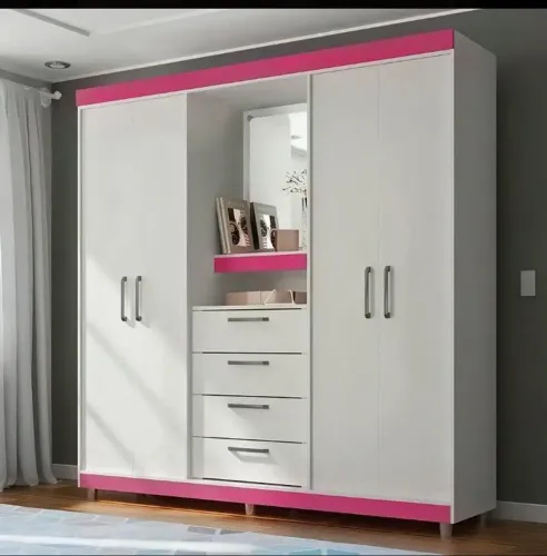 Guarda Roupa Com Espelho 4 Portas 4 Gavetas 2218 Araplac Cor Branco/Lil?s