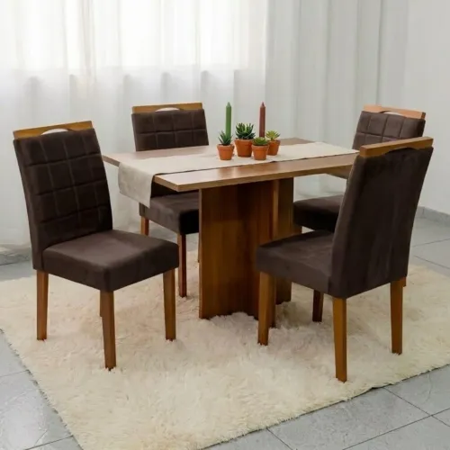 Mesa com 4 Cadeiras Luma Madeira Maciça tt43