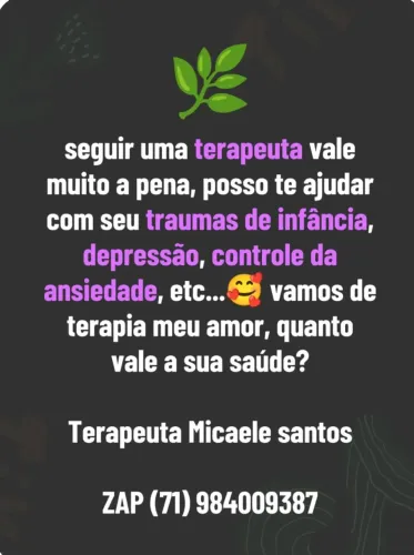 Terapeuta Micaele, vamos de terapia, vamos sem cura sua saúde, vale quanto?