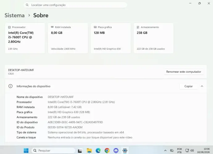 Desktop i5-7 geração 