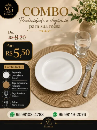 Kit prato,talher, taça e jogo americano