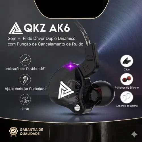 Fone de Ouvido QKZ AK6 Som Hi-Fi Profissional com Microfone