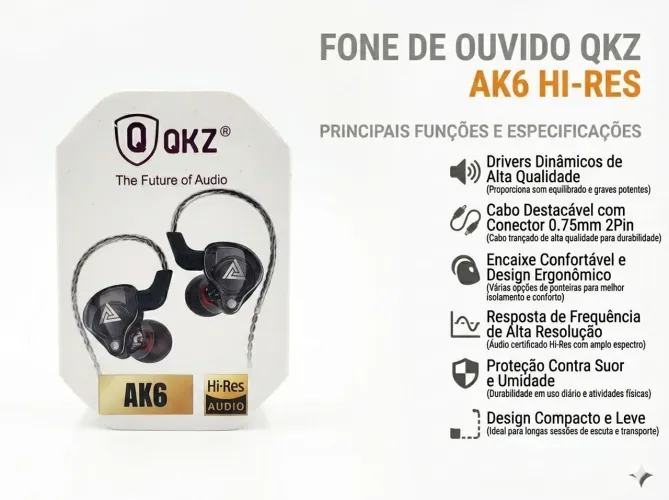 Fone de ouvido QKZ com selo HI-RES