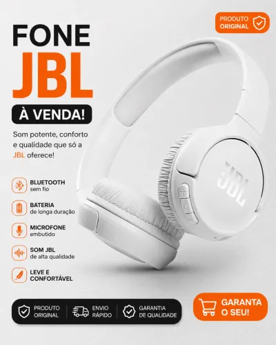 FONE JBL ORIGINAL, SEM FIO, BLUETOOTH, 510 TB - BRANCO